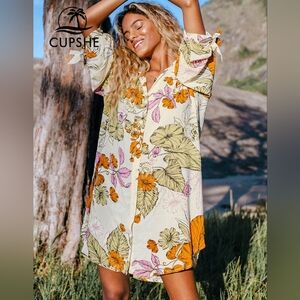 New CUPSHE Boho Floral Buttoned Shirt Beach Cover Up